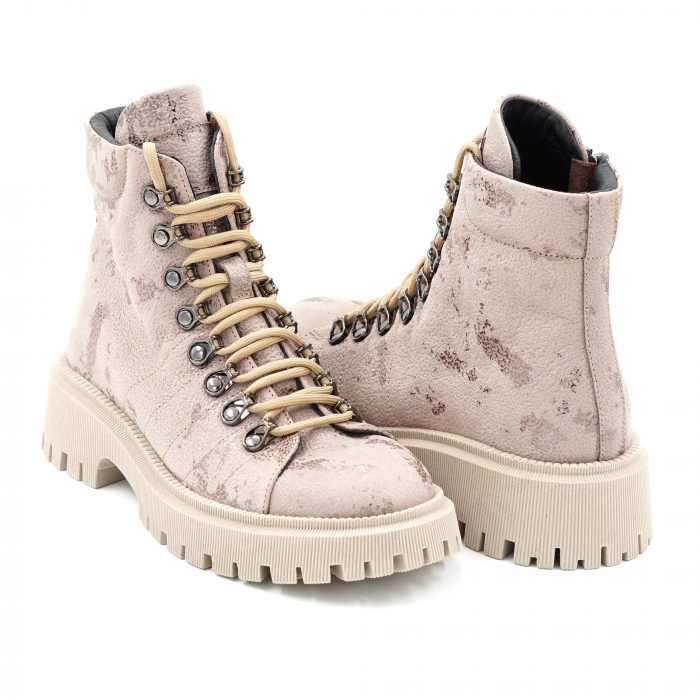 Ghete dama casual din piele naturala roze inchis cu imprimeu cu varf rotund si talpa 3 cm 75021-23 [5]