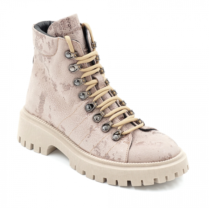 Ghete dama casual din piele naturala roze inchis cu imprimeu cu varf rotund si talpa 3 cm 75021-23 [2]