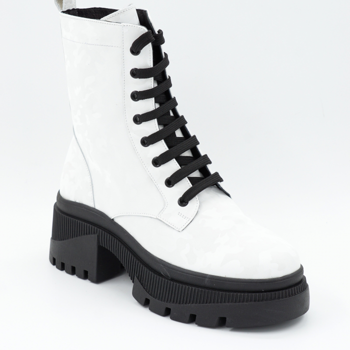 Ghete dama casual din piele naturala alba cu varf rotund si toc mic gros 5 cm  75321-23 [2]