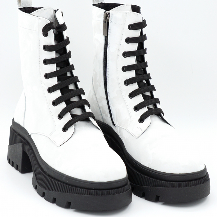 Ghete dama casual din piele naturala alba cu varf rotund si toc mic gros 5 cm  75321-23 [4]