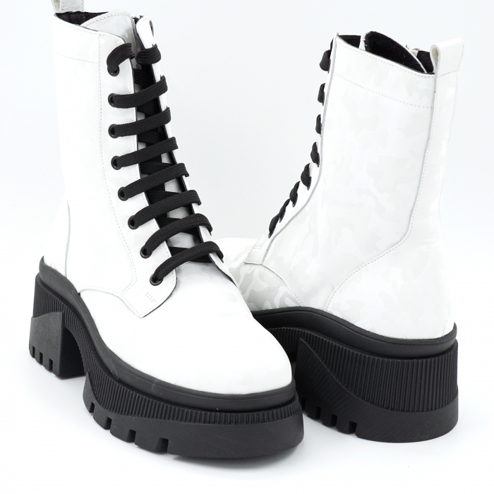 Ghete dama casual din piele naturala alba cu varf rotund si toc mic gros 5 cm  75321-23 [5]