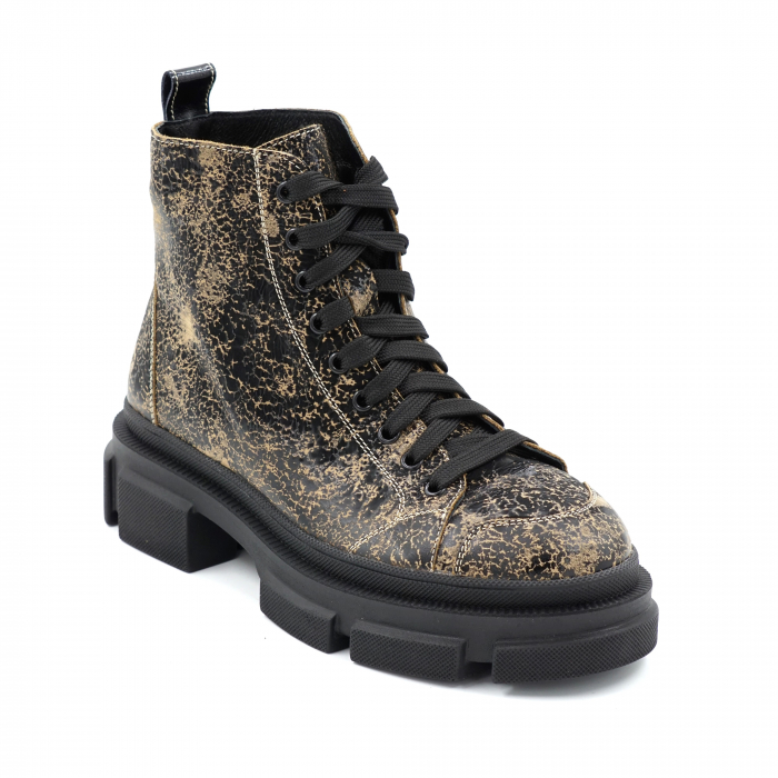 Ghete dama casual din piele naturala cu imprimeu negru cu kaki cu varf rotund si talpa 4 cm  75621-23 [2]