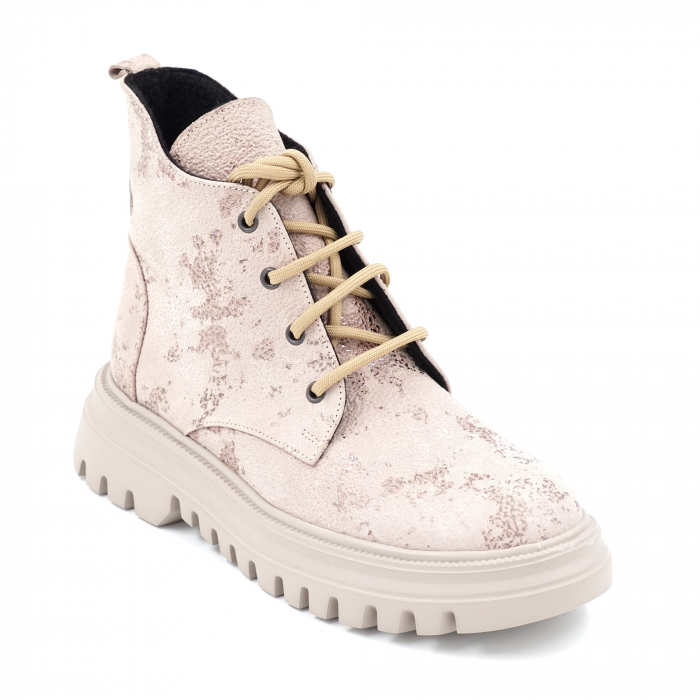 Ghete dama casual din piele naturala bej roze inchis cu imprimeu 3D cu varf rotund si talpa 3 cm 75720-23 [2]