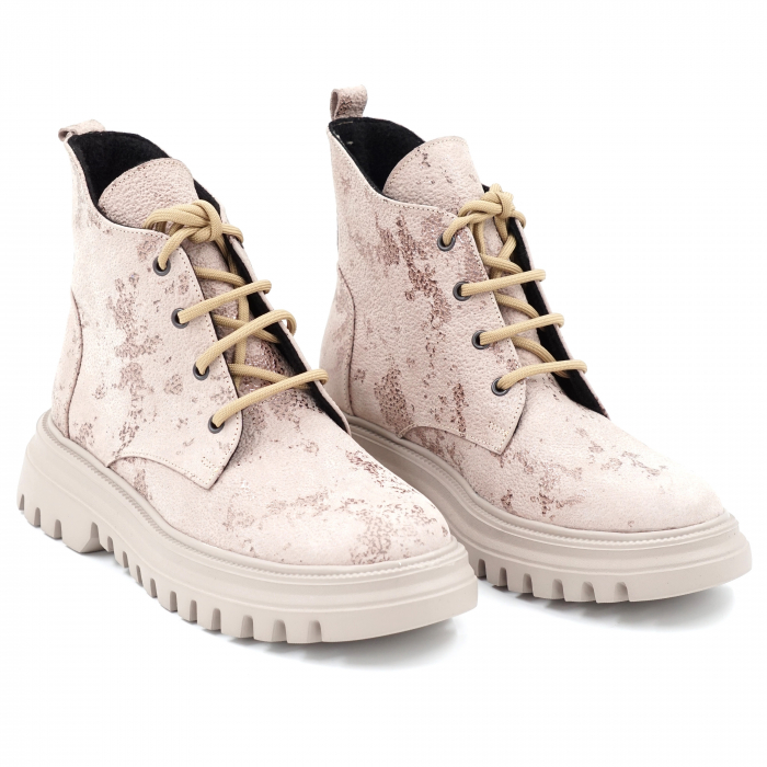 Ghete dama casual din piele naturala bej roze inchis cu imprimeu 3D cu varf rotund si talpa 3 cm 75720-23 [3]