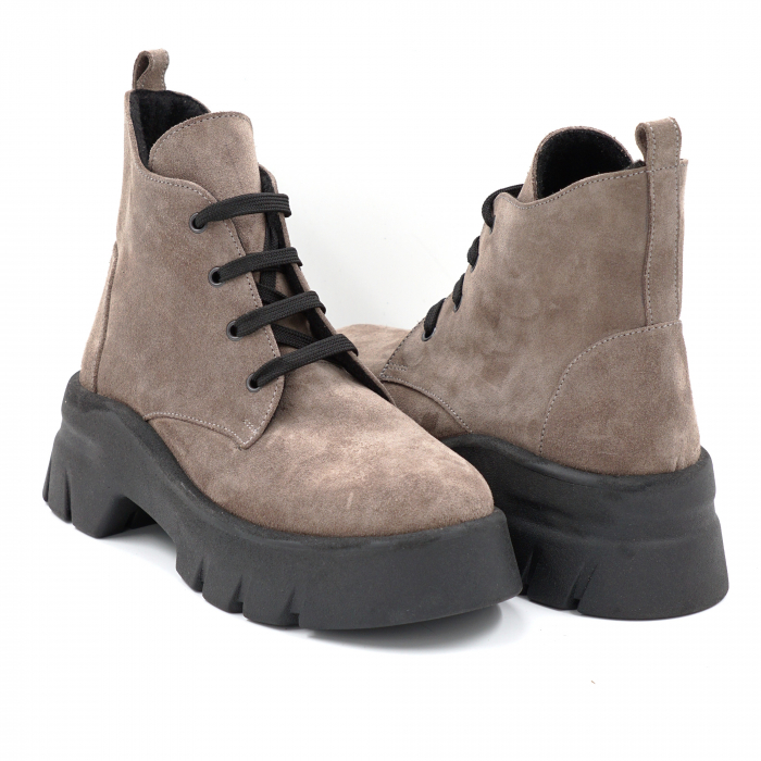 Ghete dama casual din piele naturala intoarsa grej cu varf rotund si talpa 5 cm 75720-24 [4]