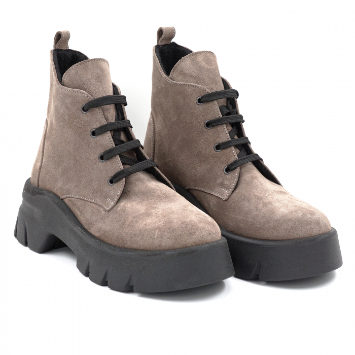 Ghete dama casual din piele naturala intoarsa grej cu varf rotund si talpa 5 cm 75720-24 [3]
