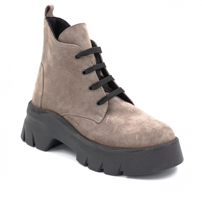 Ghete dama casual din piele naturala intoarsa grej cu varf rotund si talpa 5 cm 75720-24 [2]