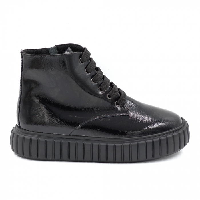 Ghete dama casual din piele naturala lacuita neagra cu varf rotund si talpa 4 cm 75921-24 [1]