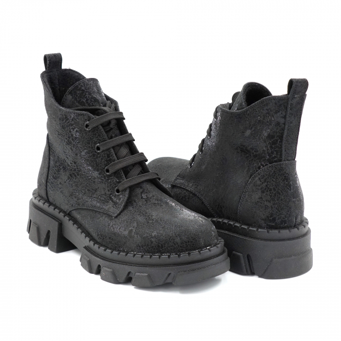 Ghete dama casual din piele naturala  neagra cu imprimeu cu varf rotund si talpa 3 cm 76220-23 [4]