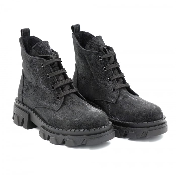 Ghete dama casual din piele naturala  neagra cu imprimeu cu varf rotund si talpa 3 cm 76220-23 [3]