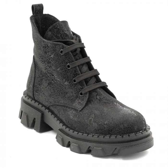 Ghete dama casual din piele naturala  neagra cu imprimeu cu varf rotund si talpa 3 cm 76220-23 [2]
