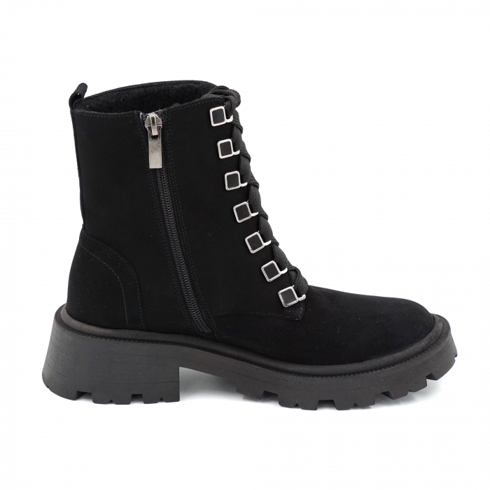 Ghete dama casual din piele naturala intoarsa neagra cu accesorii metalice cu varf rotund si talpa 3 cm 76419-23 [3]