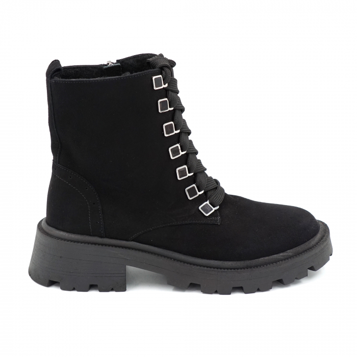 Ghete dama casual din piele naturala intoarsa neagra cu accesorii metalice cu varf rotund si talpa 3 cm 76419-23 [1]