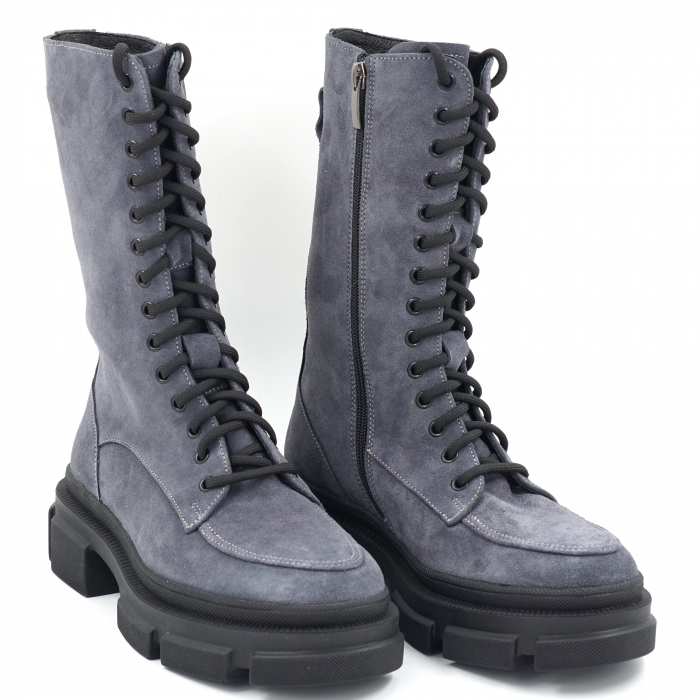 Cizme dama casual scurte din piele naturala intoarsa albastru petrol cu varf rotund si talpa 4 cm 76621-23 [4]