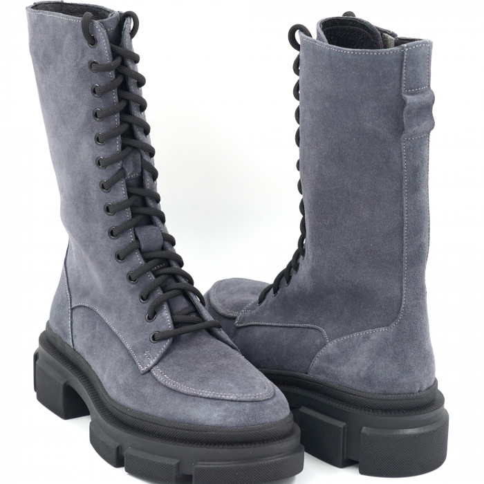 Cizme dama casual scurte din piele naturala intoarsa albastru petrol cu varf rotund si talpa 4 cm 76621-23 [5]