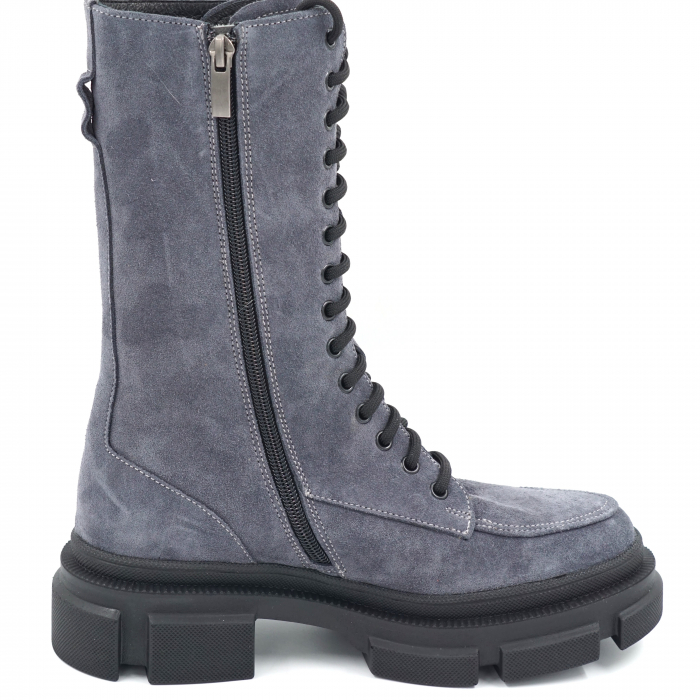 Cizme dama casual scurte din piele naturala intoarsa albastru petrol cu varf rotund si talpa 4 cm 76621-23 [3]