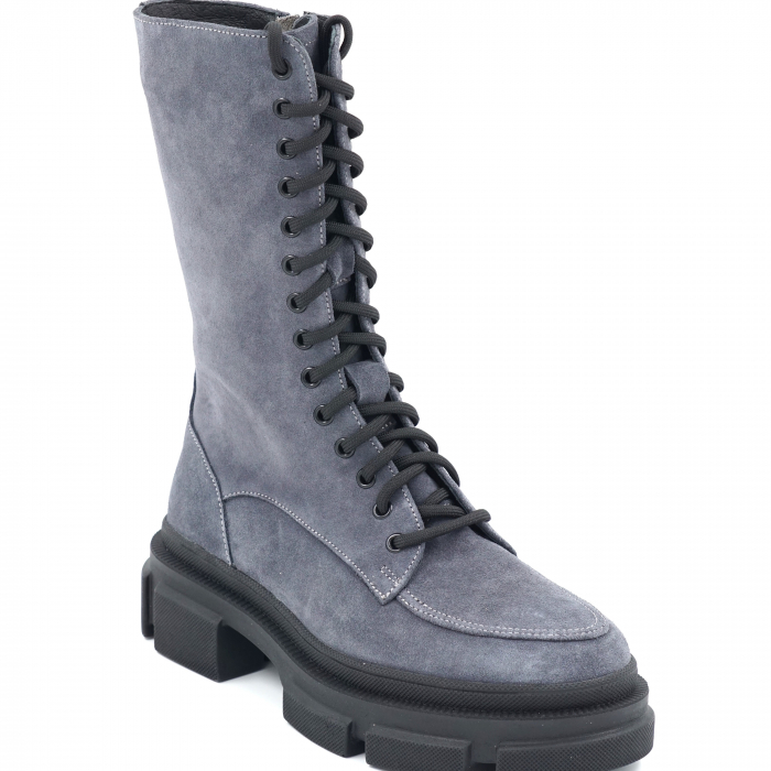 Cizme dama casual scurte din piele naturala intoarsa albastru petrol cu varf rotund si talpa 4 cm 76621-23 [2]