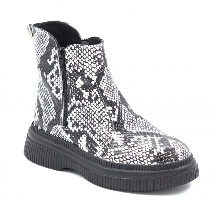 Ghete dama casual din piele naturala cu imprimeu alb cu negru cu varf rotund si talpa 3 cm 78121-1-24 [2]