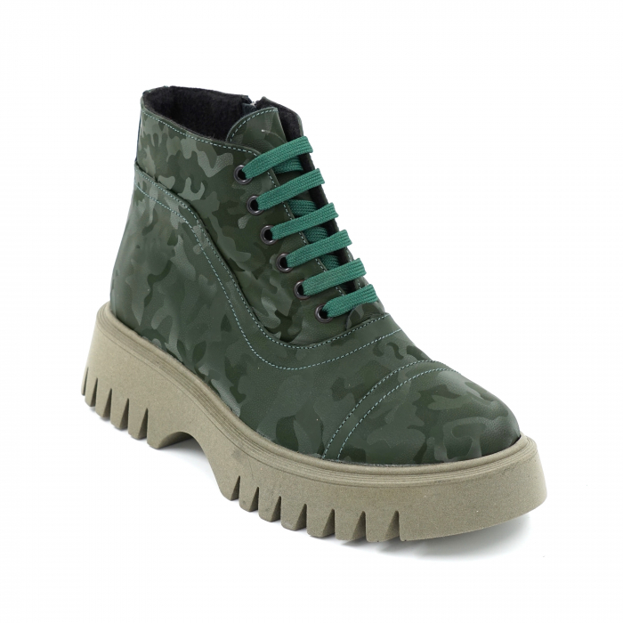 Ghete dama casual din piele naturala verde menta cu imprimeu militar 3D cu varf rotund si talpa 3 cm 78218-23 [2]
