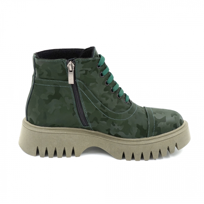Ghete dama casual din piele naturala verde menta cu imprimeu militar 3D cu varf rotund si talpa 3 cm 78218-23 [3]