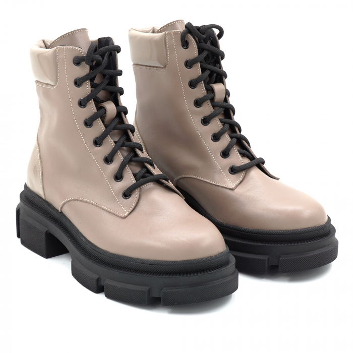 Ghete dama din piele naturala grej inchis cu varf rotund si talpa de 4 cm 71321-25 [3]
