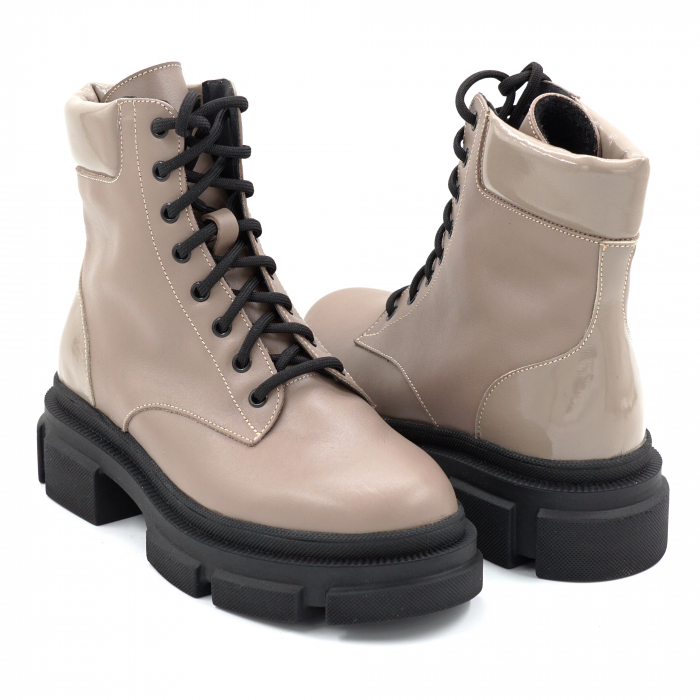 Ghete dama din piele naturala grej inchis cu varf rotund si talpa de 4 cm 71321-25 [4]
