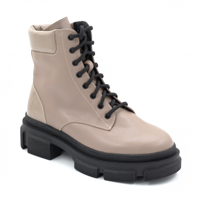 Ghete dama din piele naturala grej inchis cu varf rotund si talpa de 4 cm 71321-25 [2]