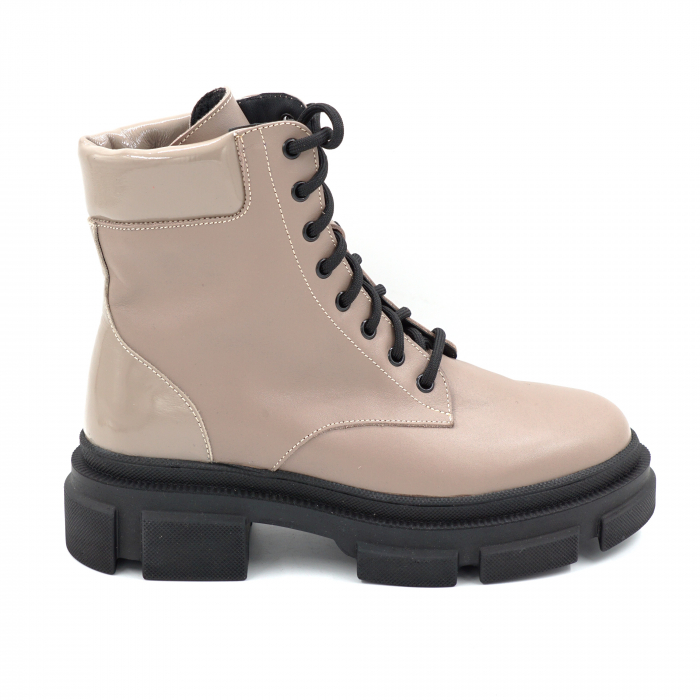 Ghete dama din piele naturala grej inchis cu varf rotund si talpa de 4 cm 71321-25 [1]