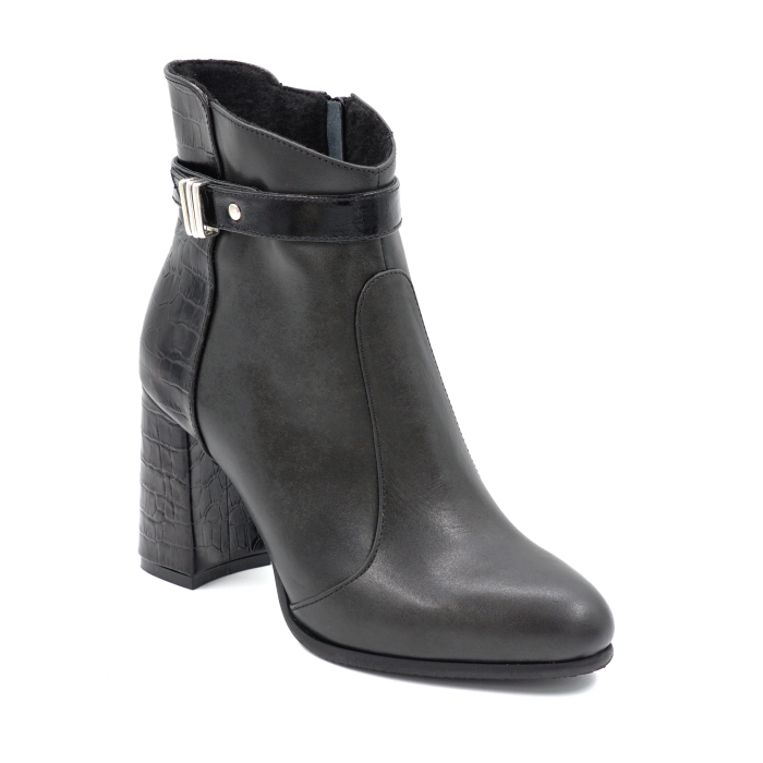 Ghete dama din piele naturala neagra cu varf rotund si toc mediu gros imbracat de 8 cm 74618-24 [2]