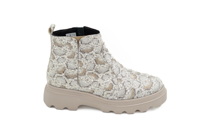 Ghete dama din piele naturala cu imprimeu cu varf rotund, talpa de 3 cm 73017-4-26 [6]