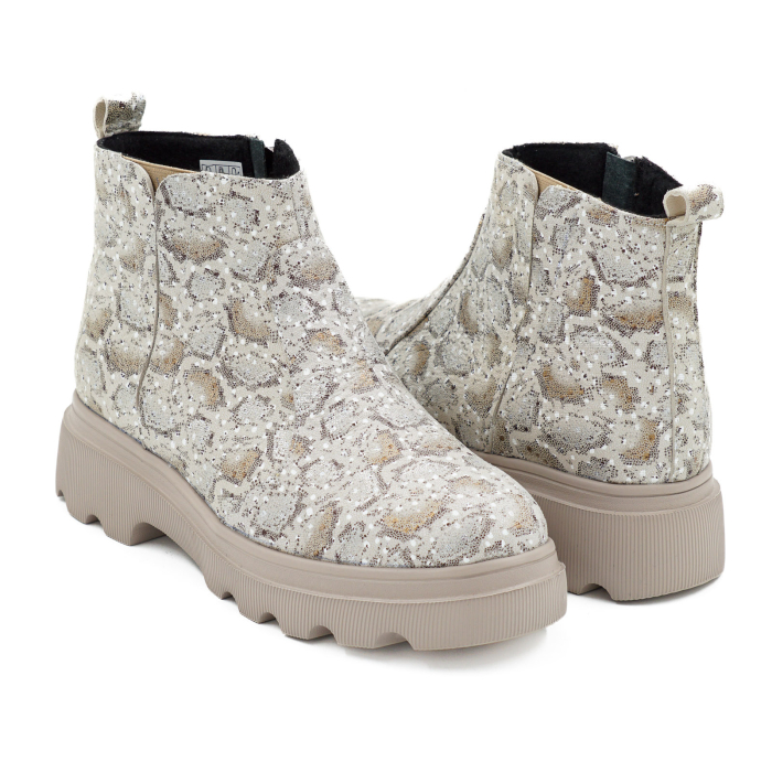 Ghete dama din piele naturala cu imprimeu cu varf rotund, talpa de 3 cm 73017-4-26 [4]