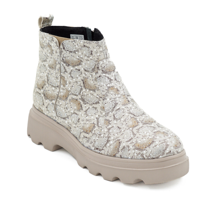 Ghete dama din piele naturala cu imprimeu cu varf rotund, talpa de 3 cm 73017-4-26 [2]