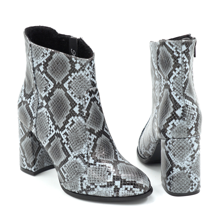 Ghete dama din piele naturala cu imprimeu sarpe cu varf rotund si toc mediu gros imbracat de 8 cm 78918-4-25 [5]