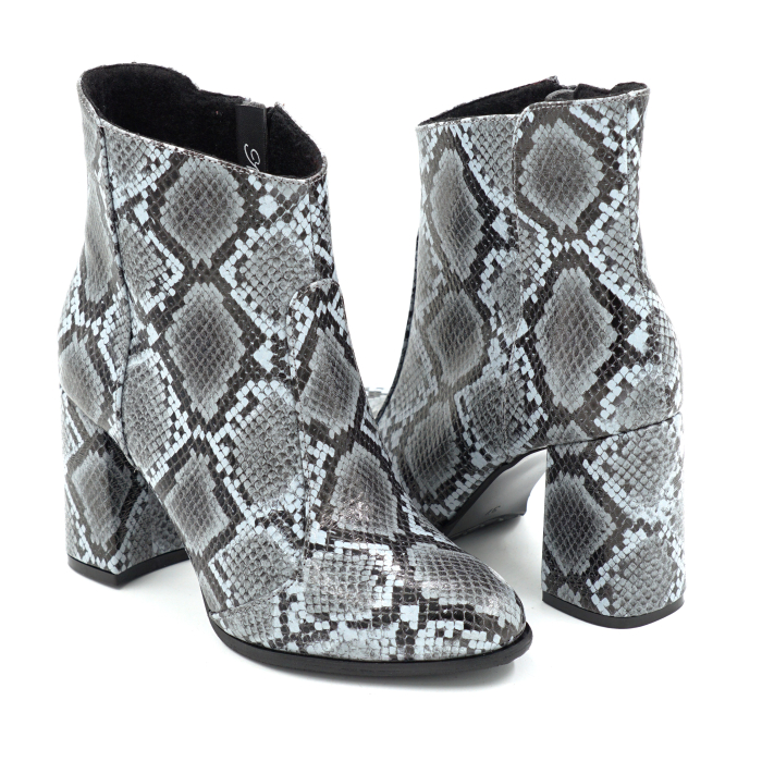 Ghete dama din piele naturala cu imprimeu sarpe cu varf rotund si toc mediu gros imbracat de 8 cm 78918-4-25 [4]