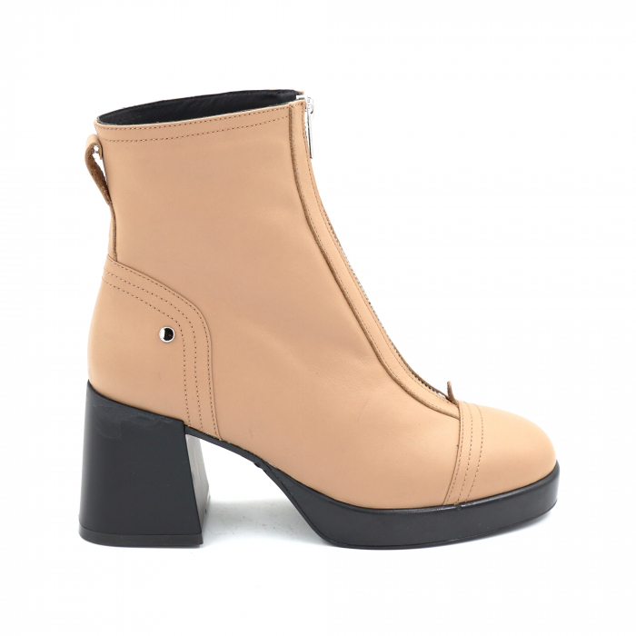 Ghete dama din piele naturala maro deschis cu varf rotund, platforma 2 cm si toc mediu gros de 7 cm 71624-25 [4]