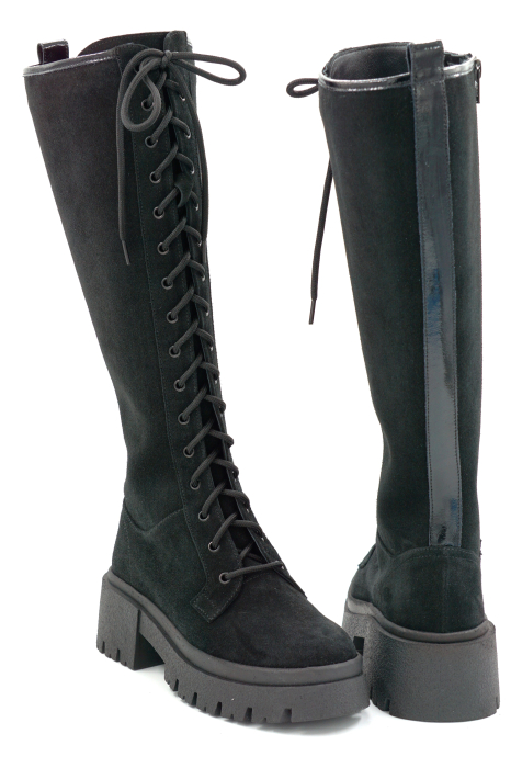 Cizme dama din piele naturala intoarsa neagra cu varf rotund si talpa de 5 cm 76221-25 [5]