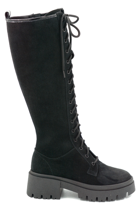 Cizme dama din piele naturala intoarsa neagra cu varf rotund si talpa de 5 cm 76221-25 [1]