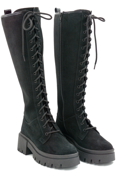 Cizme dama din piele naturala intoarsa neagra cu varf rotund si talpa de 5 cm 76221-25 [3]