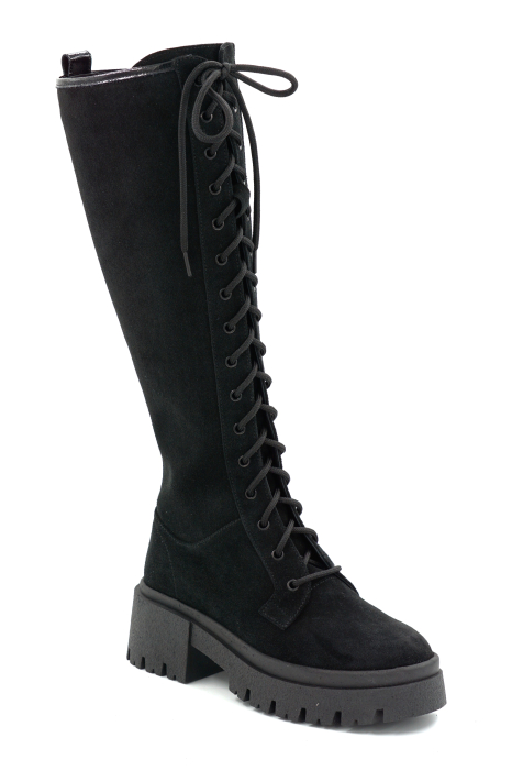 Cizme dama din piele naturala intoarsa neagra cu varf rotund si talpa de 5 cm 76221-25 [2]