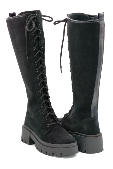 Cizme dama din piele naturala intoarsa neagra cu varf rotund si talpa de 5 cm 76221-25 [4]