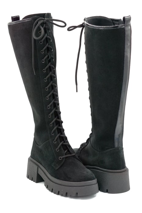 Cizme dama din piele naturala intoarsa neagra cu varf rotund si talpa de 5 cm 76221-25 [4]