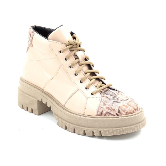 Ghete dama din piele naturala nude roze si cu imprimeu cu varf rotund si talpa de 5 cm  70421-2-25 [2]