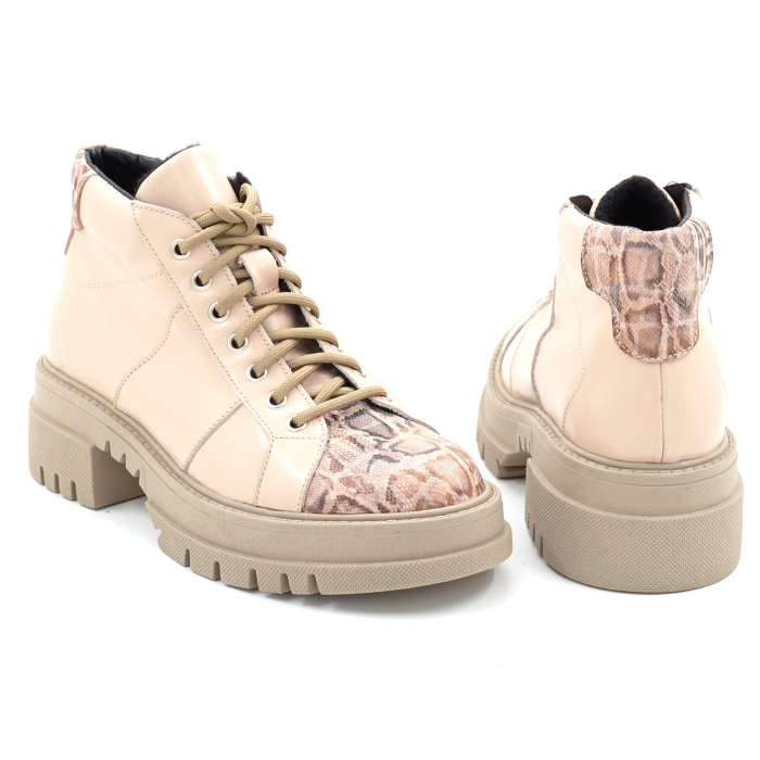 Ghete dama din piele naturala nude roze si cu imprimeu cu varf rotund si talpa de 5 cm  70421-2-25 [5]