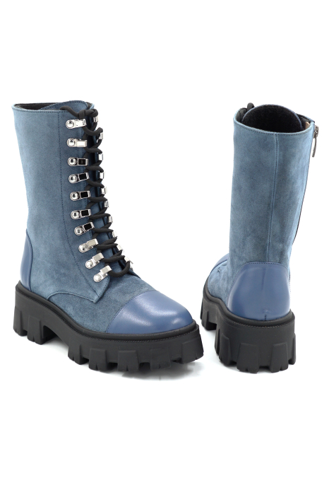 Cizme dama din piele naturala albastra cu varf rotund si talpa de 5 cm 74920-25 [5]