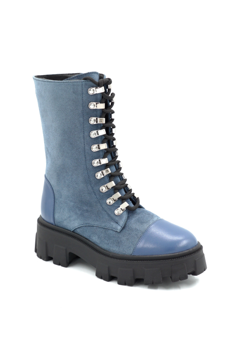 Cizme dama din piele naturala albastra cu varf rotund si talpa de 5 cm 74920-25 [2]