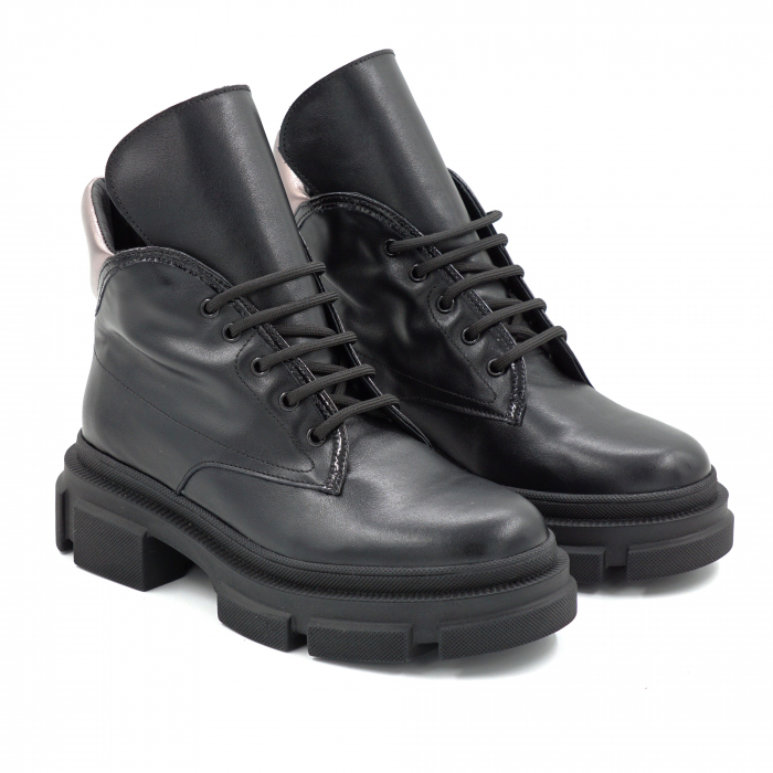 Ghete dama din piele naturala neagra si bronz cu varf rotund si talpa de 3 cm 70119-25 [3]
