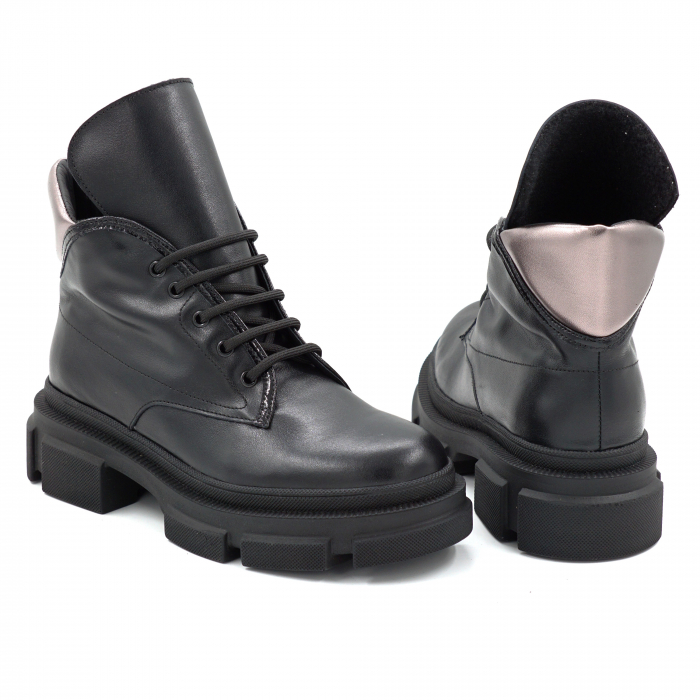Ghete dama din piele naturala neagra si bronz cu varf rotund si talpa de 3 cm 70119-25 [5]