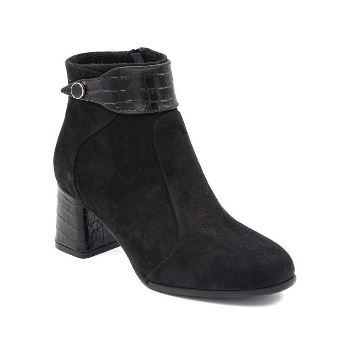 Ghete dama din piele naturala intoarsa neagra cu varf rotund si toc mic gros imbracat de 6 cm 75820-1-24 [2]