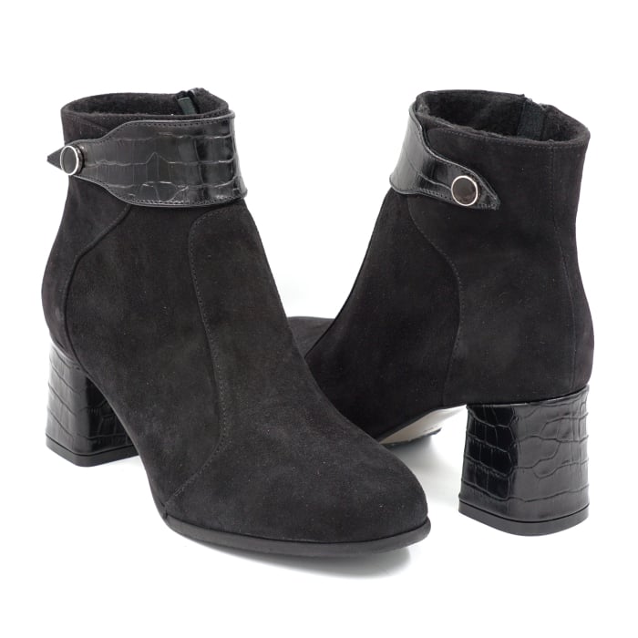 Ghete dama din piele naturala intoarsa neagra cu varf rotund si toc mic gros imbracat de 6 cm 75820-1-24 [4]