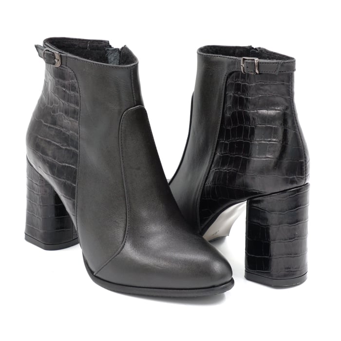 Ghete dama din piele naturala neagra cu varf ascutit si toc mediu gros imbracat de 8 cm 77219-24 [4]